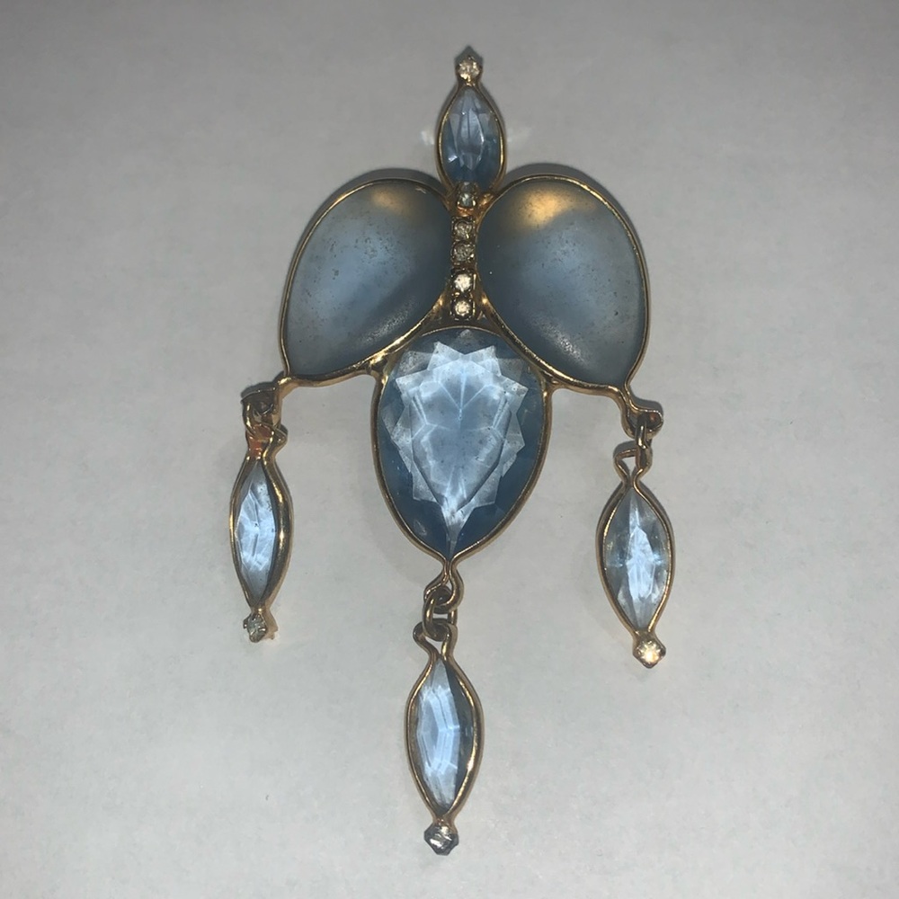 Vintage Light Dusty blue stone Brooch 3.5 in